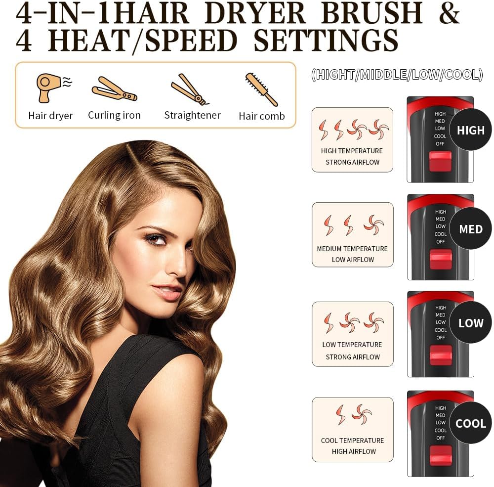 4-in-1 Hair Dryer Brush with Ceramic Titanium Barrel T634