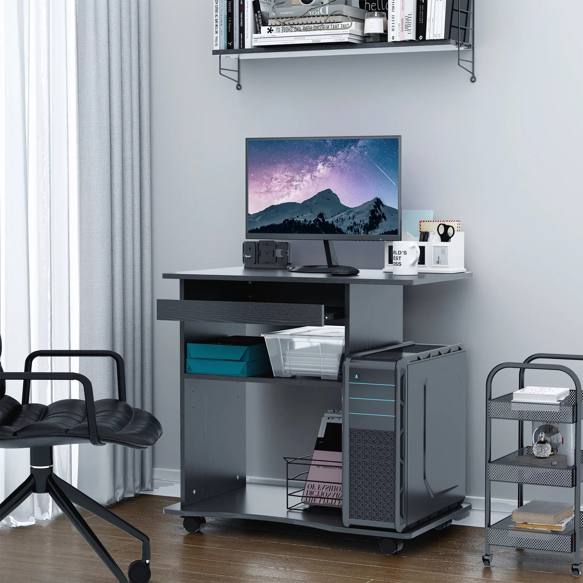 Black Mobile Computer Desk with Keyboard Tray A8093