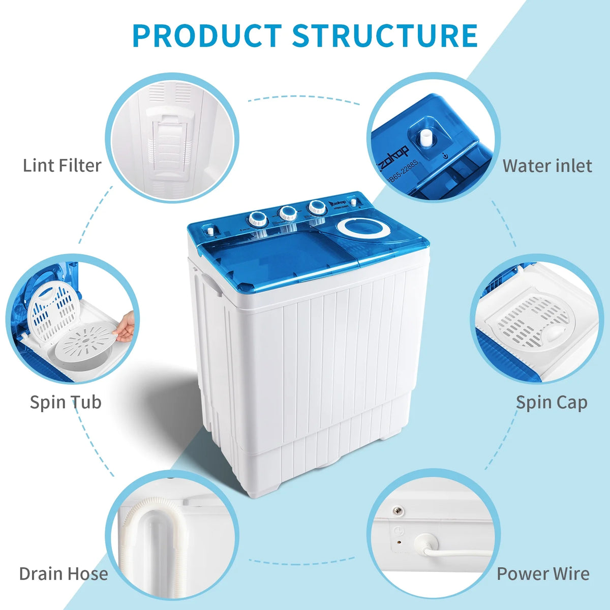 26 Lbs Twin Tub Portable Washing Machine with Wash and Spin Cycle C138