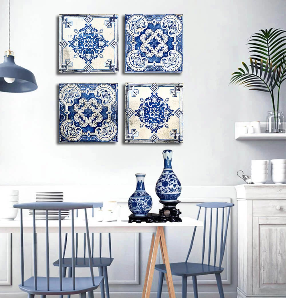 Canvas Floral Pattern Wall Art Set of 4 12x12 inches N3098