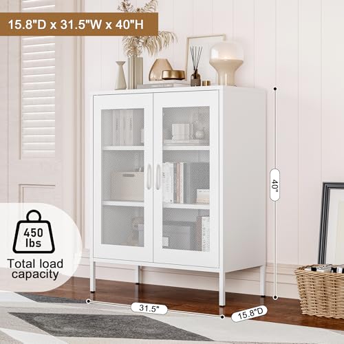 Blue 3 Tier Metal Storage Cabinet with Doors and Shelves J915270