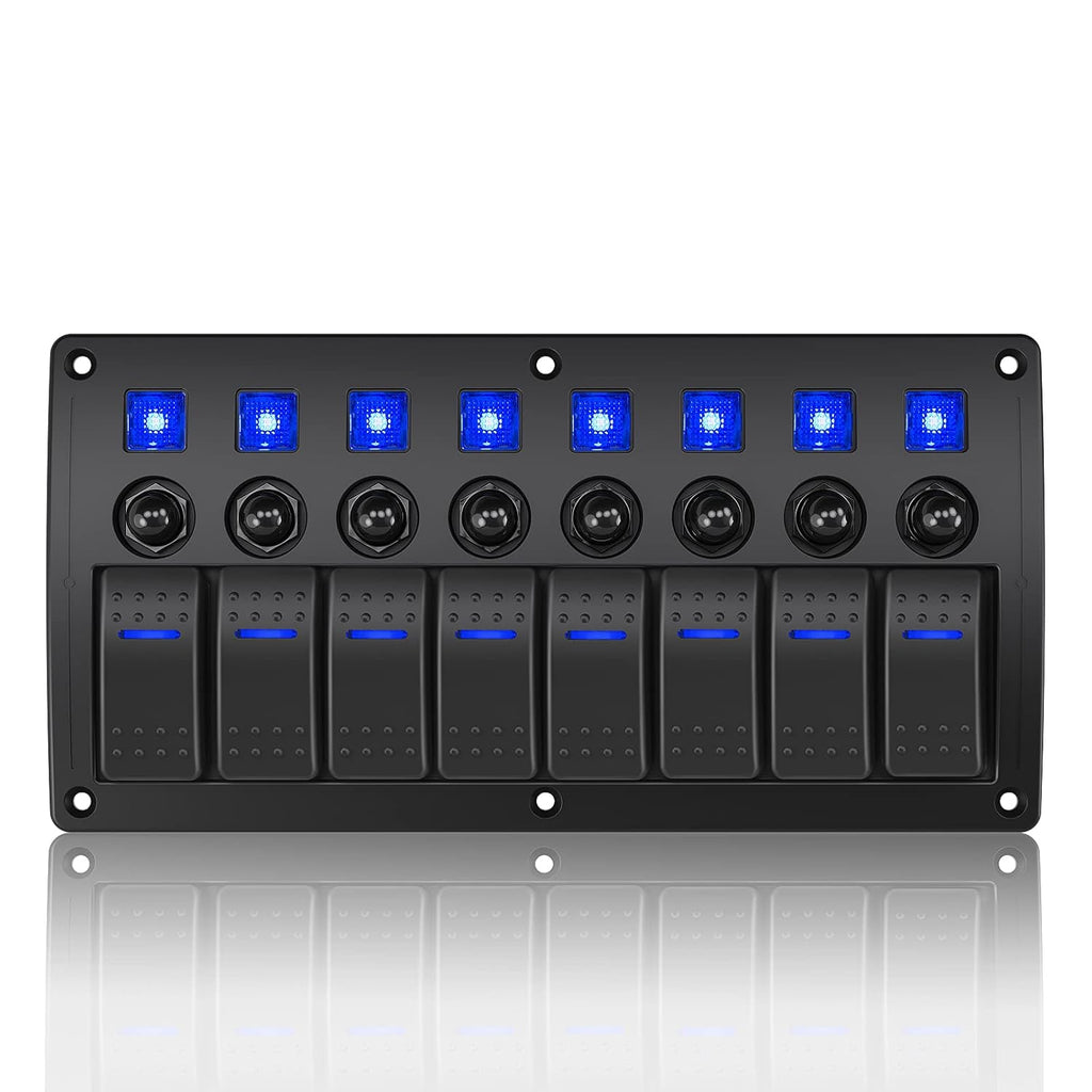 8 Gang Marine Boat Rocker Switch Panel Waterproof Overload Protector, 12-24V Pre-Wired LED Indicator, Pack of 2 F296776