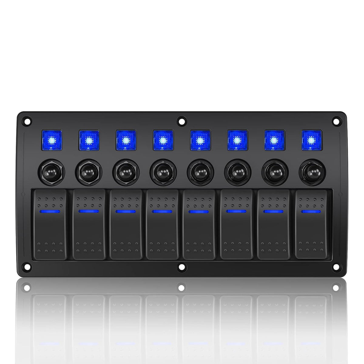 8 Gang Marine Boat Rocker Switch Panel Waterproof Overload Protector, 12-24V Pre-Wired LED Indicator, Pack of 2 F296776