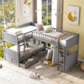 Gray Wooden Triple Bunk Beds with 2 Storage Drawers K4656