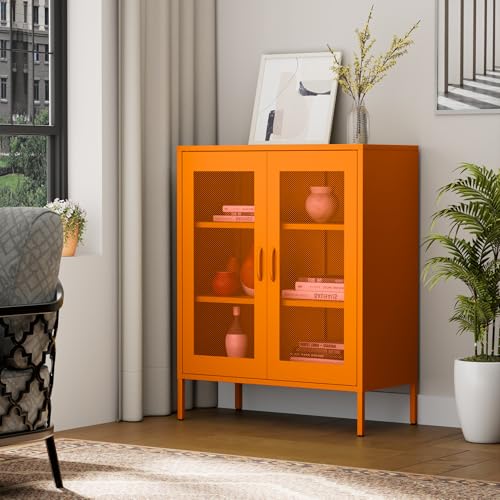 Blue 3 Tier Metal Storage Cabinet with Doors and Shelves J915270