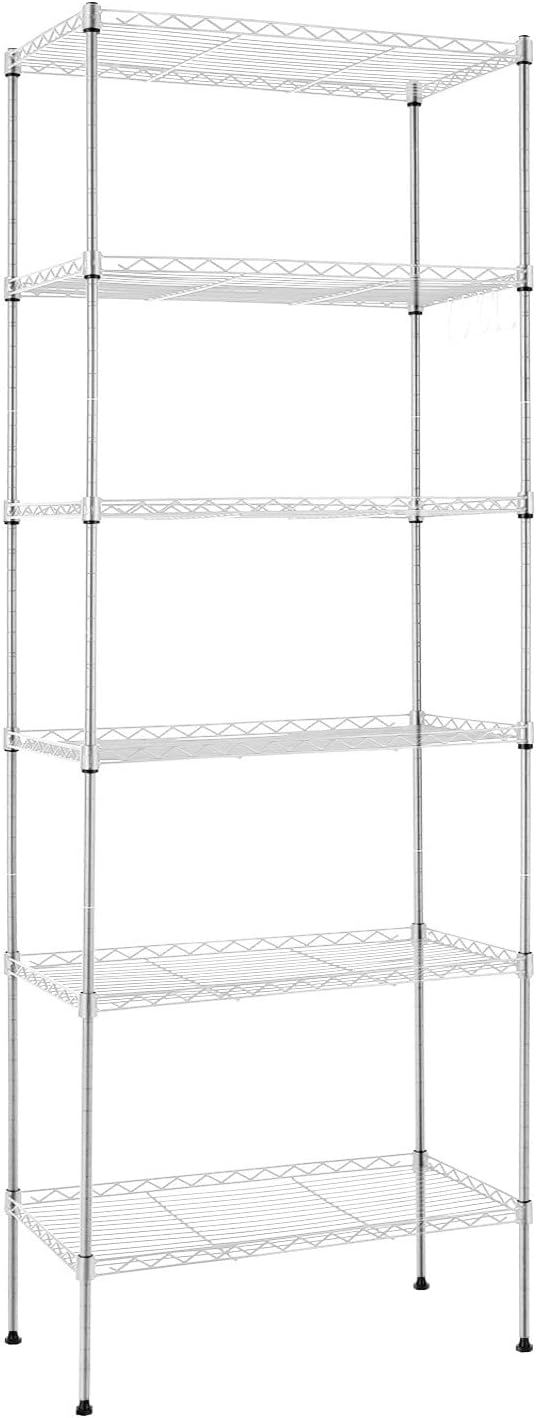 6-Shelf Heavy Duty Metal Wire Shelving Unit with Hooks N972892