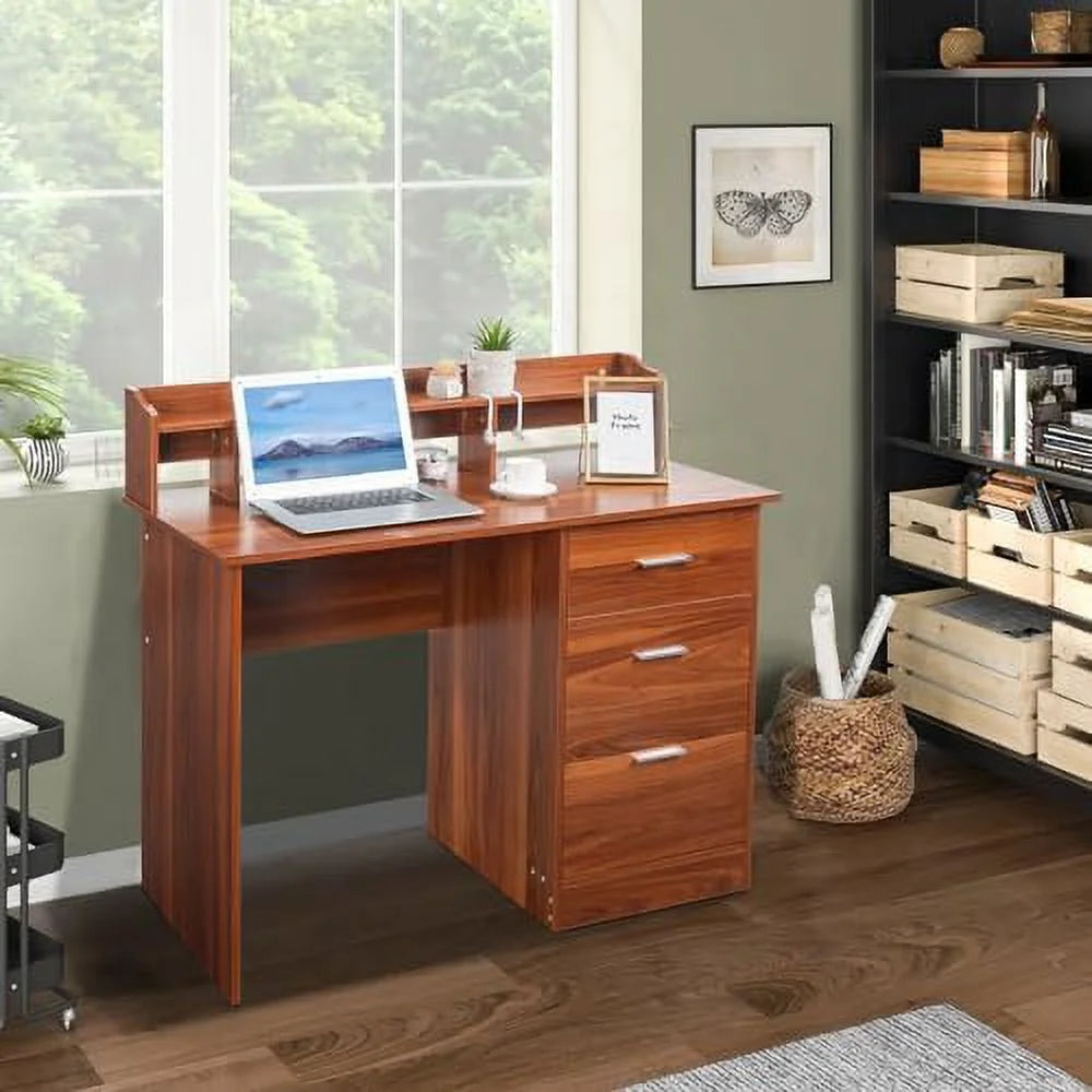 Grey Computer Desk with Drawers & Hutch L910259