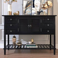 Black 6 Drawer Console Table with Cabinet and Shelf L365016