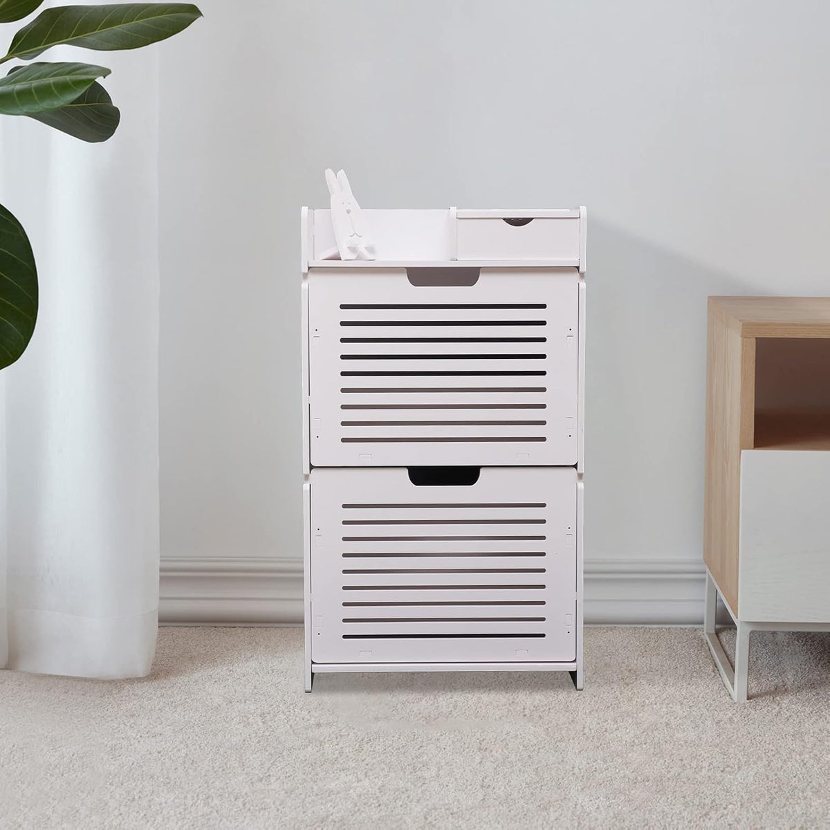 White 2 Flip Drawers Shoe Cabinet C97092