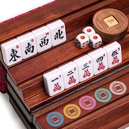 American Mahjong Set with 166 Tiles, Soft Case, Racks with Pushers, and Accessories D208242