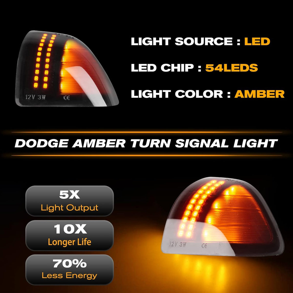 54 LED Sequential Amber Side Mirror Turn Signal Light, 2 Pack U721010