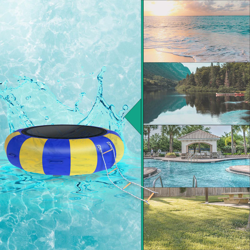 Blue & Yellow 10FT Inflatable Water Trampoline with 4-Step Ladder C576