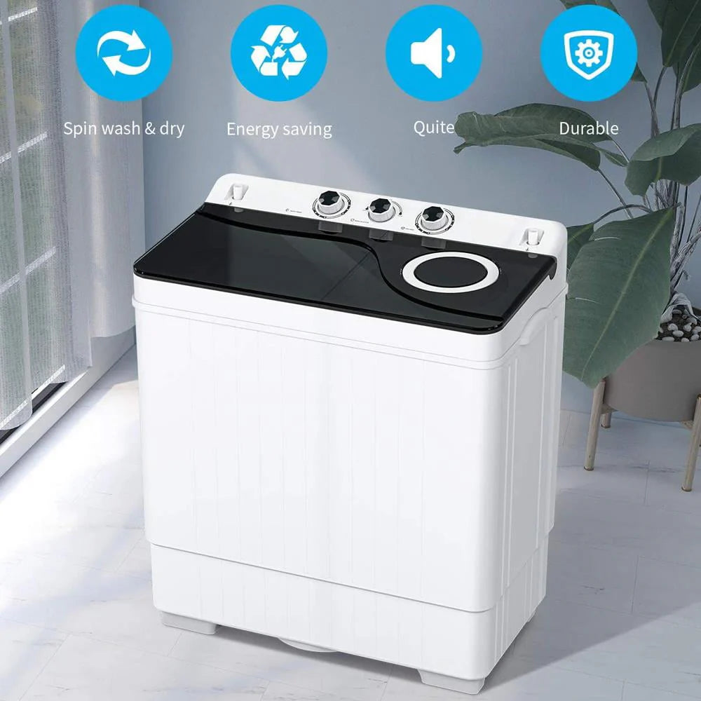 26lbs Compact Twin Tub Portable Washing Machine Black J813513