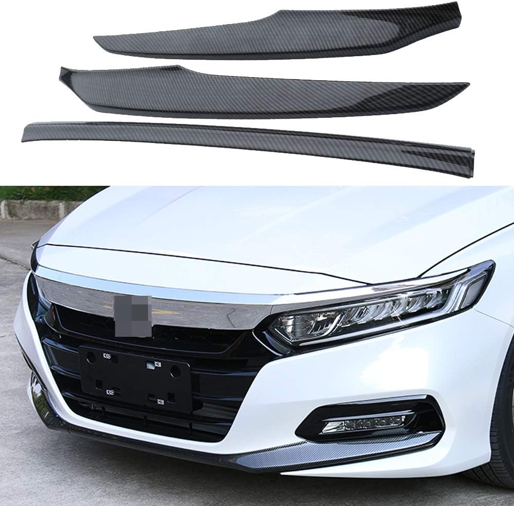 3PCS ABS Front Grille Cover Moulding Trim Front Bumper Lip (carbon fiber) Pack of 2 T74803