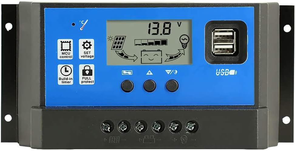 60A Solar Panel Charge Controller 12V 24V LCD Display Dual USB B9162