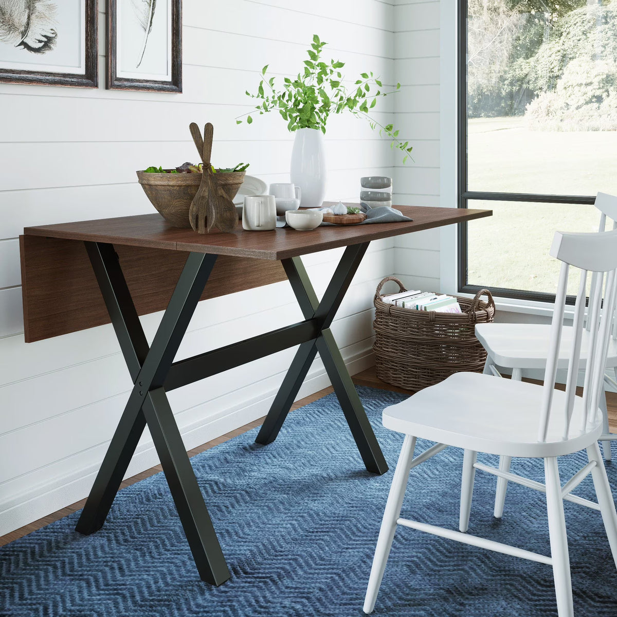 Solid Wood Drop Leaf Folding Desk Brown U52789