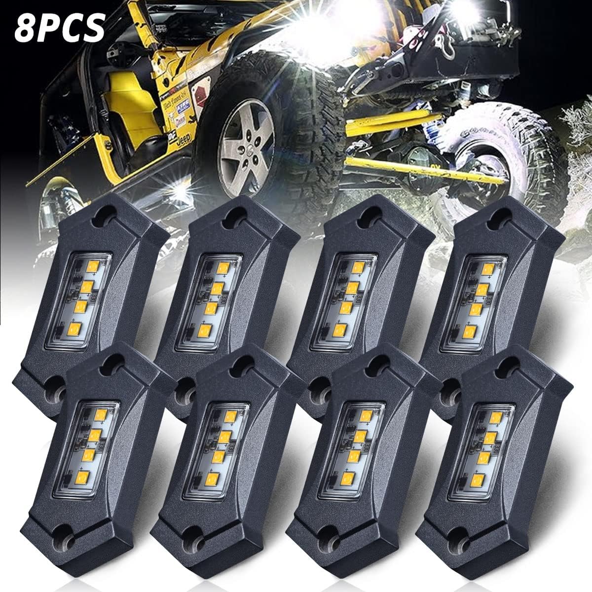 White 8Pods IP68 Waterproof LED Rock Lights T461778