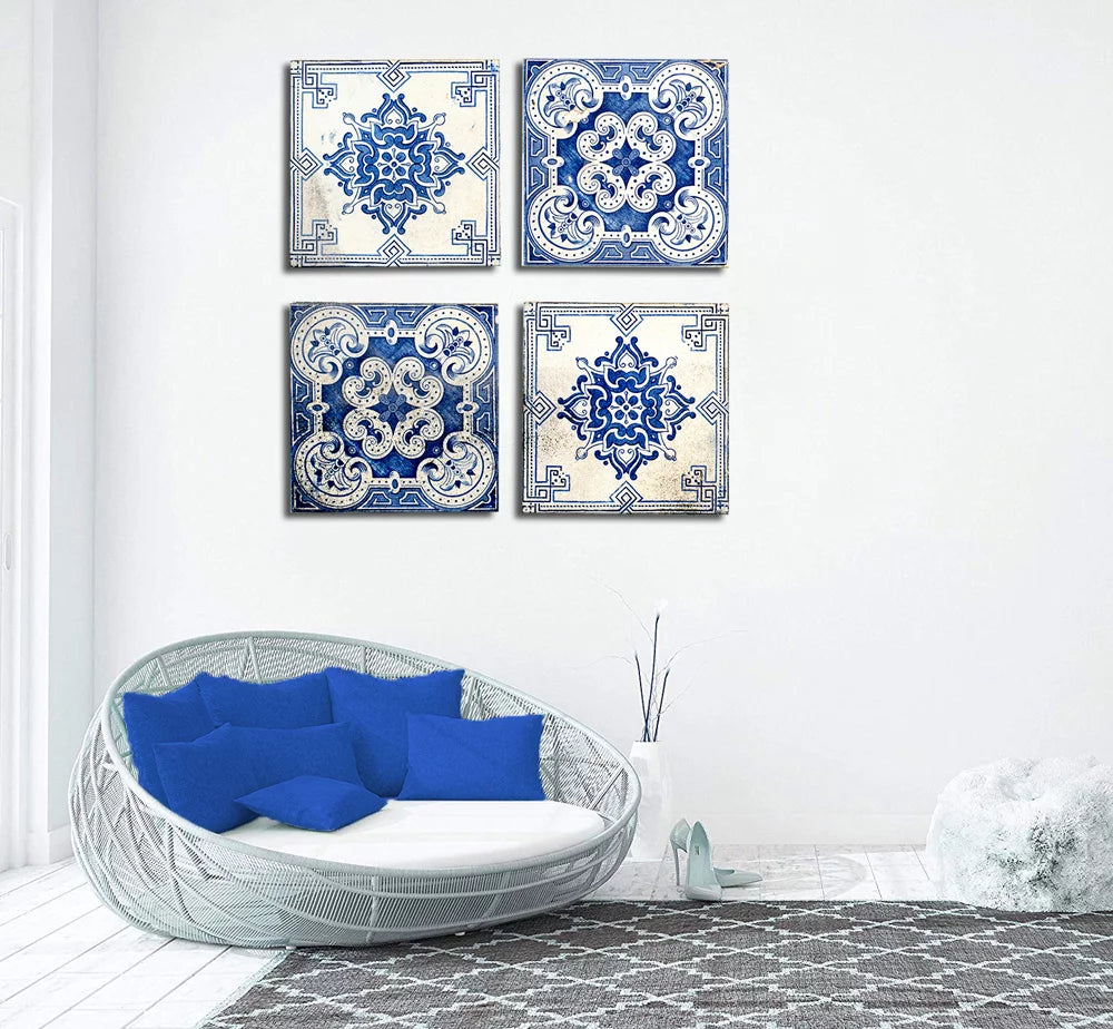 Canvas Floral Pattern Wall Art Set of 4 12x12 inches N3098