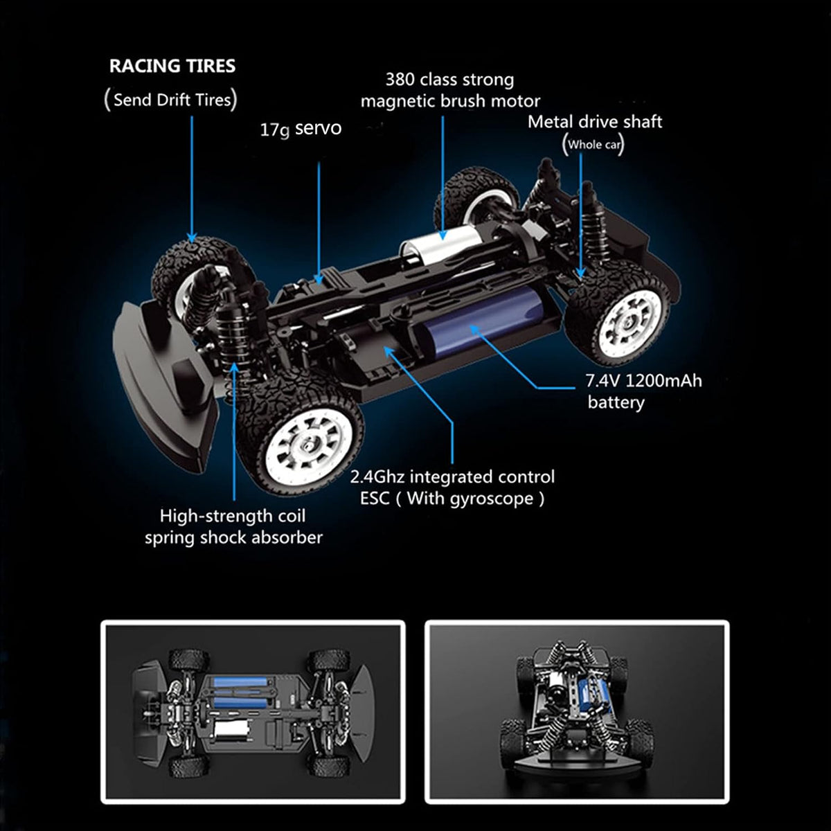 1:16 Scale 2.4GHz Remote Control RC Drift Car 4WD RTR T649