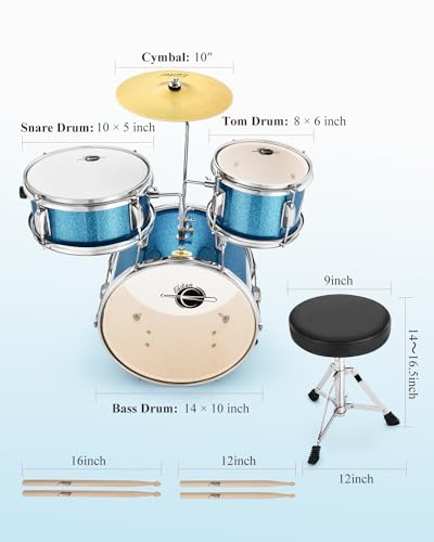 3-Piece 14 inch Junior Drum Set with Bass Tom Snare Drum J172205
