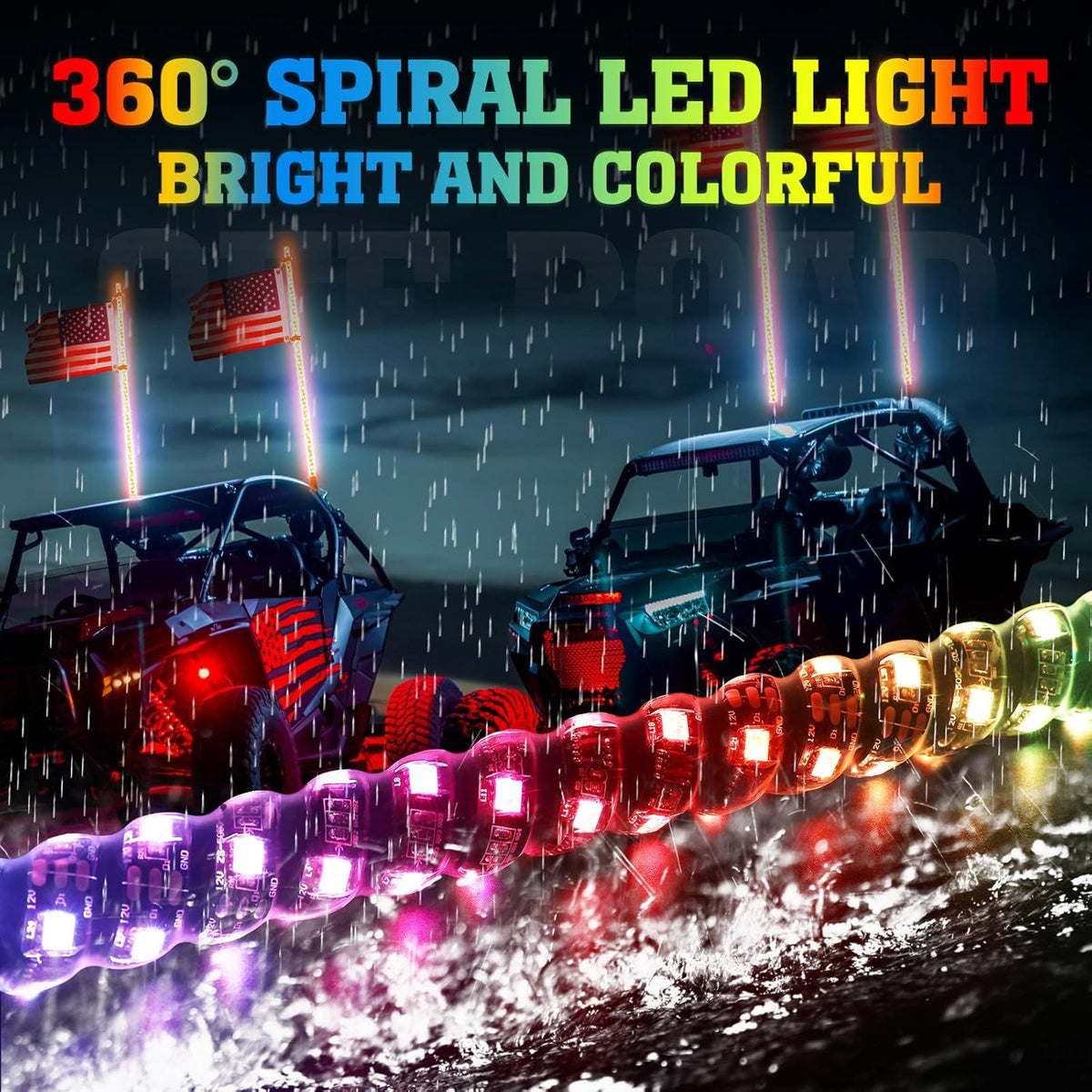 LED Whip Lights with Bluetooth and Flag Pole, 366+ Lighting Modes RGB, 2pcs 3ft V309