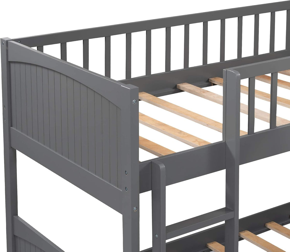 Gray Wooden Triple Bunk Beds with 2 Storage Drawers K4656