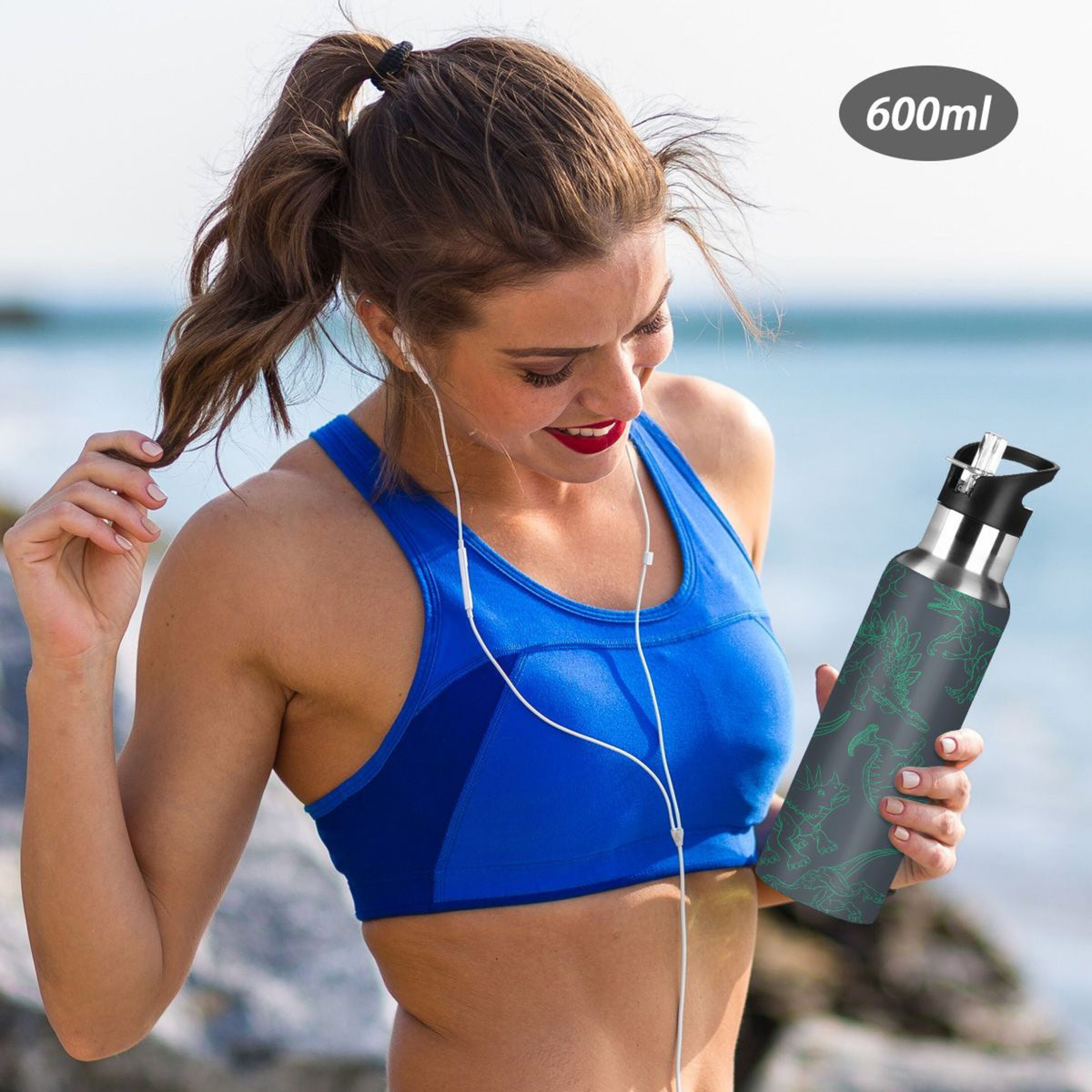 Green Drawn Stainless Steel Insulated Water Bottle with Straw Lid U58612