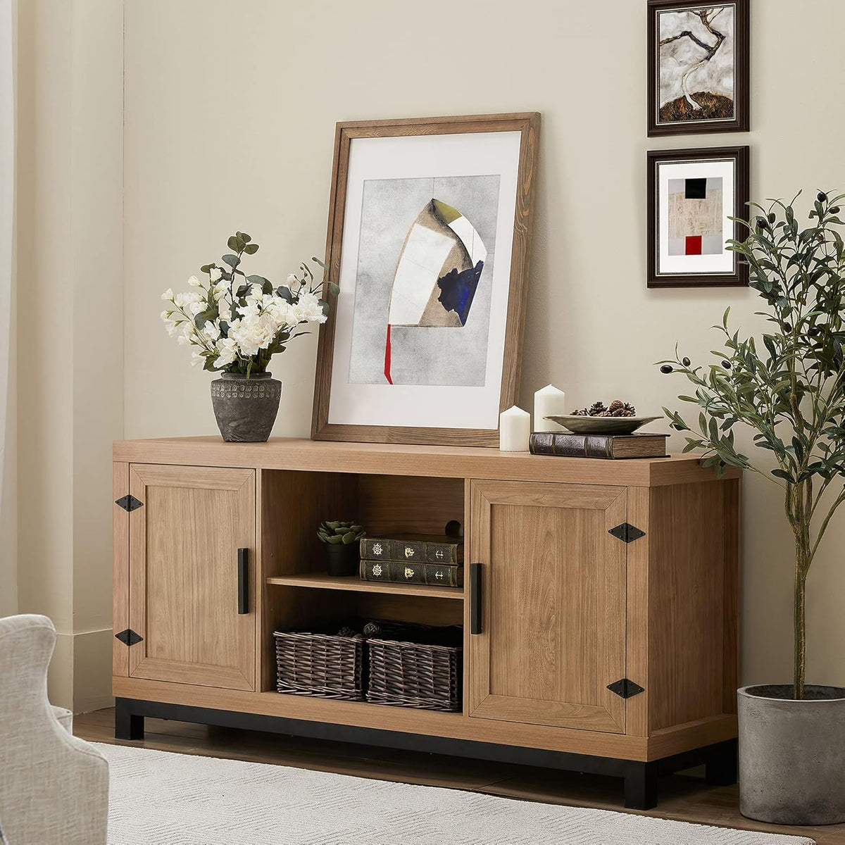60 Inch Wood TV Stand with 6 Storages D956475