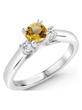 925 Sterling Silver Citrine and White Topaz 3-Stone Engagement Ring F13060