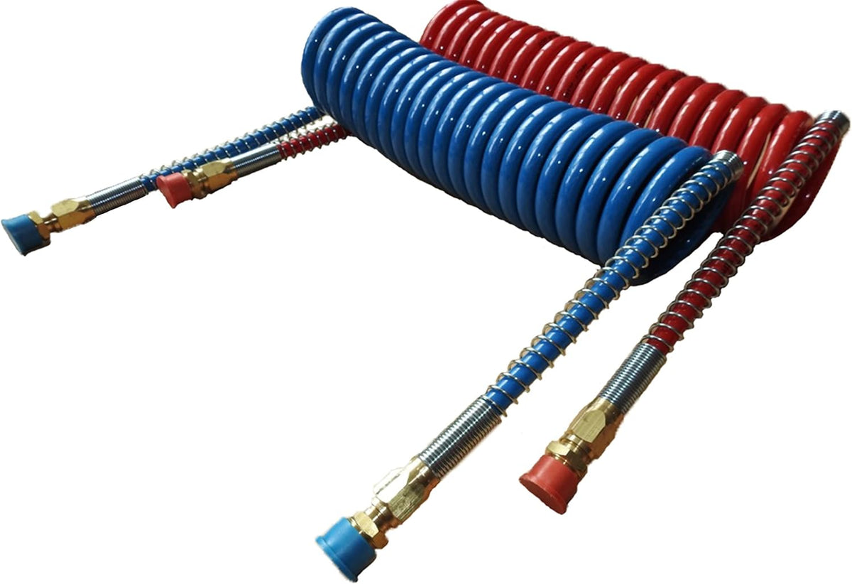COILED AIR SET LINE ASSEMBLY RED & BLUE TRUCK TRAILER BRAKE COIL SET, 15' LENGTH; 2 X 12" LEADS Pack of 2 P510802