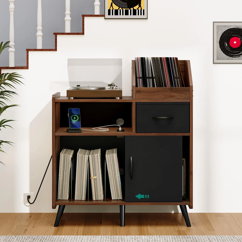 Brown Record Player Stand with Storage Y9120