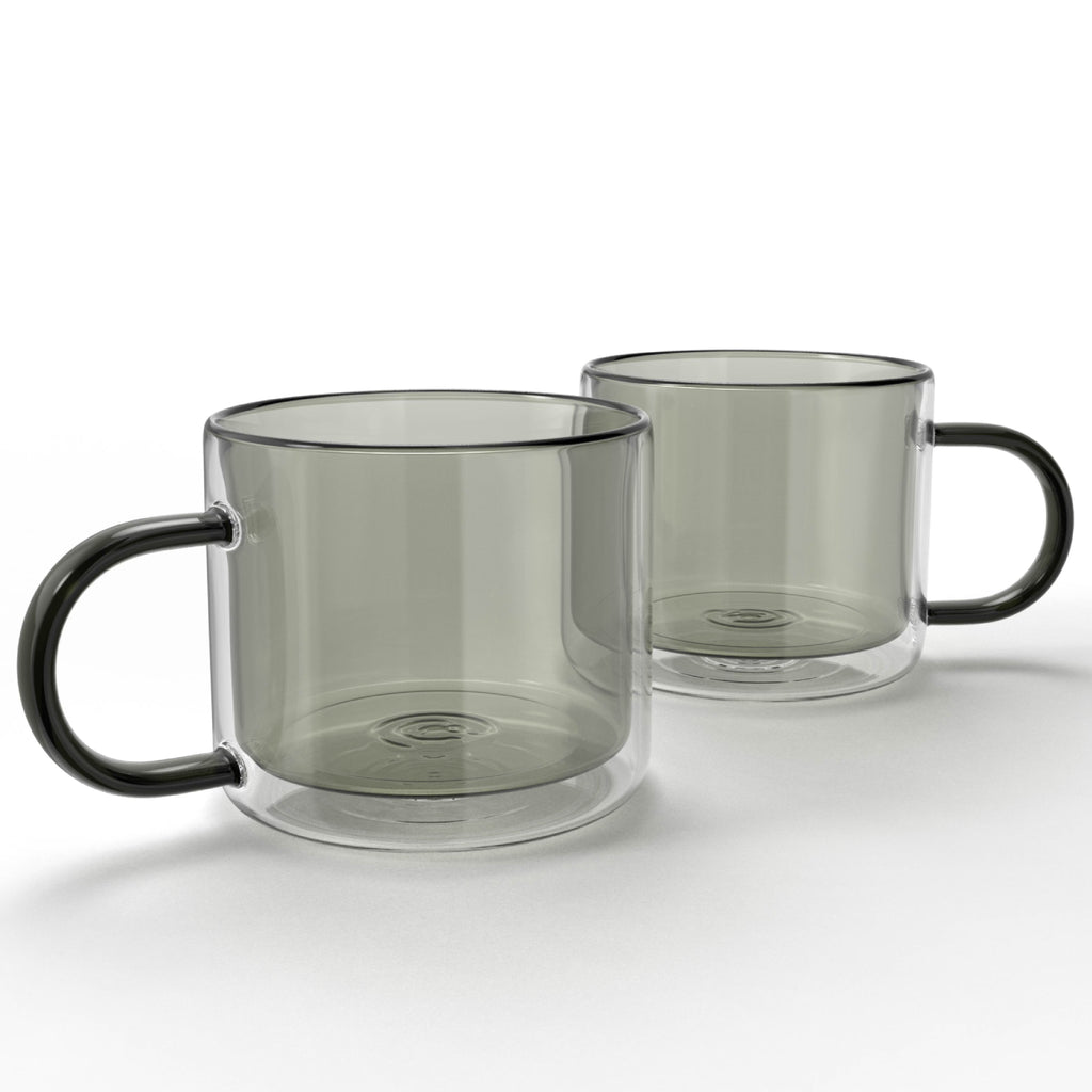 Gray Glass Coffee Mugs Set of 2 with Handle W317772