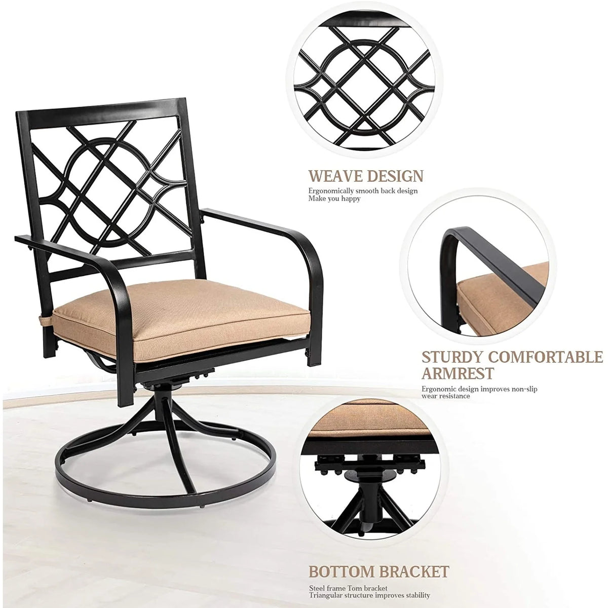 Outdoor Patio Metal Swivel Rocker Dining Chairs Set of 2 Z7345