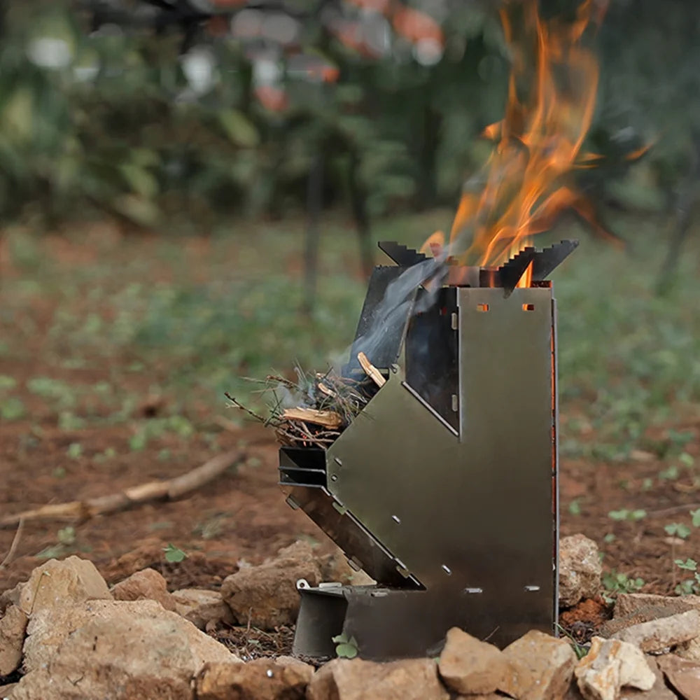 Outdoor Collapsible Wood Burning Portable Stainless Steel Rocket Stove T853934