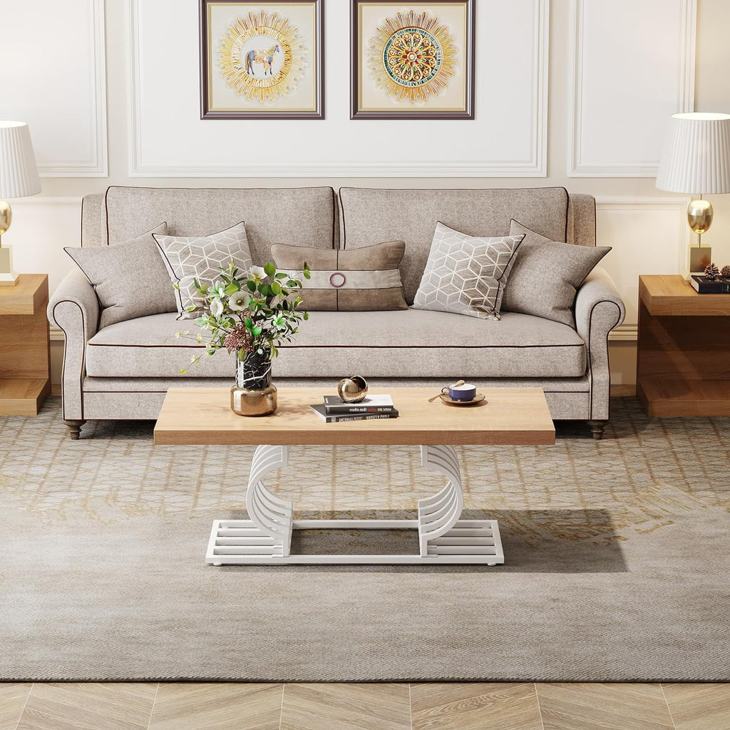 47 Inch Rustic Coffee Table with Geometric Frame R718182