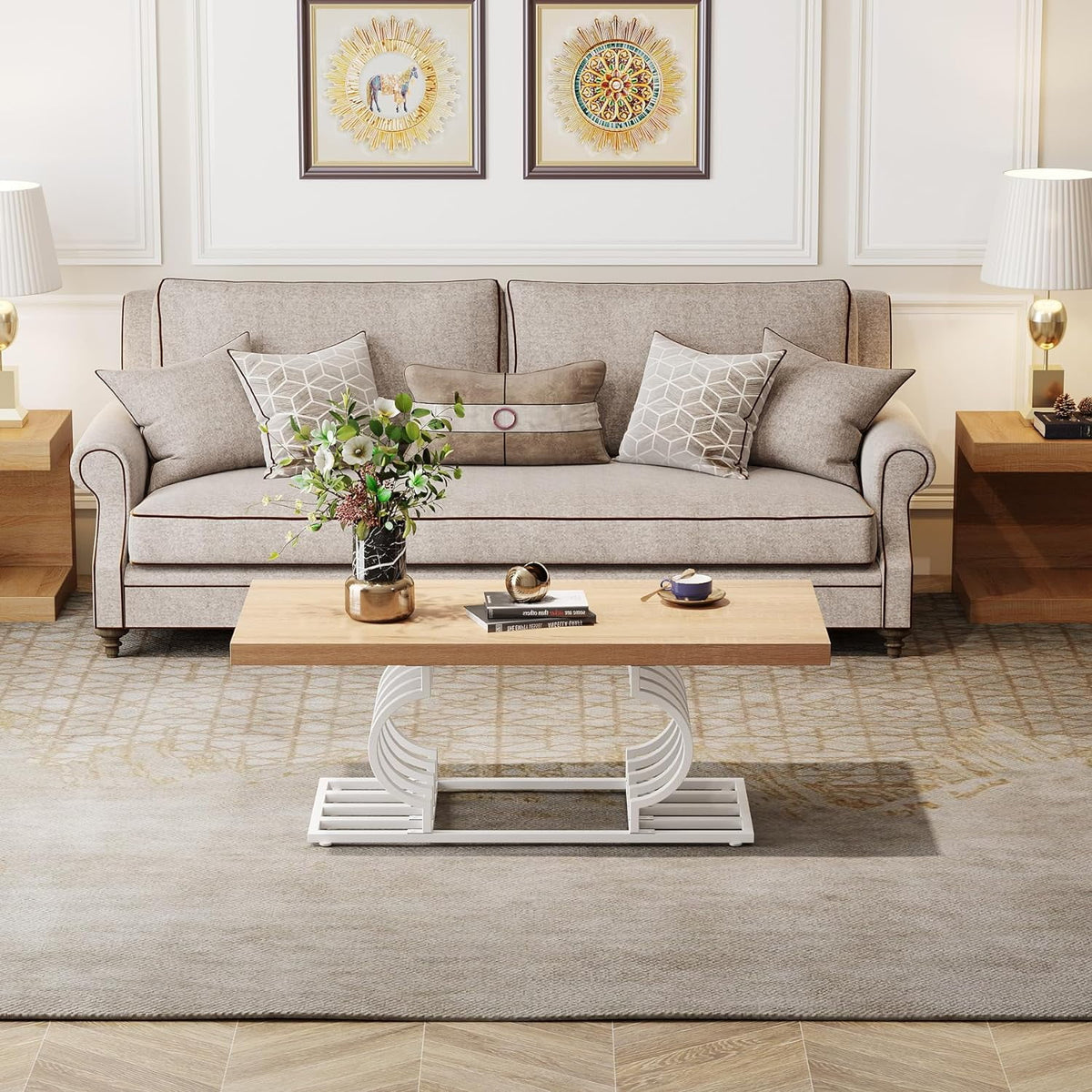 47 Inch Rustic Coffee Table with Geometric Frame R718182