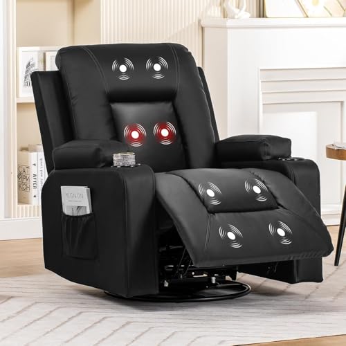 Black Swivel Rocker Recliner Chair with Cup Holders K28346