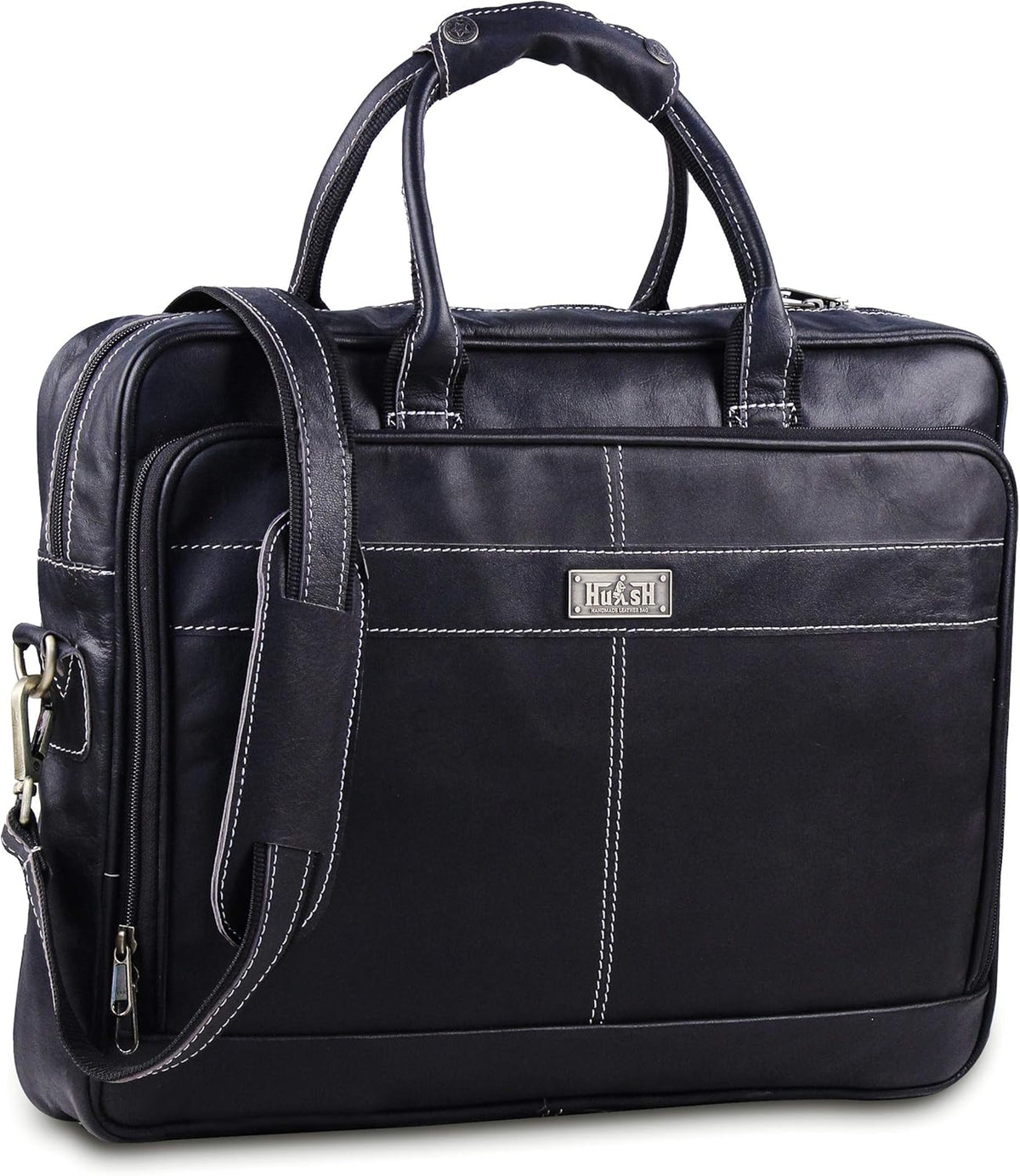 Black Leather Laptop Bag with Padded Laptop Case Y9016