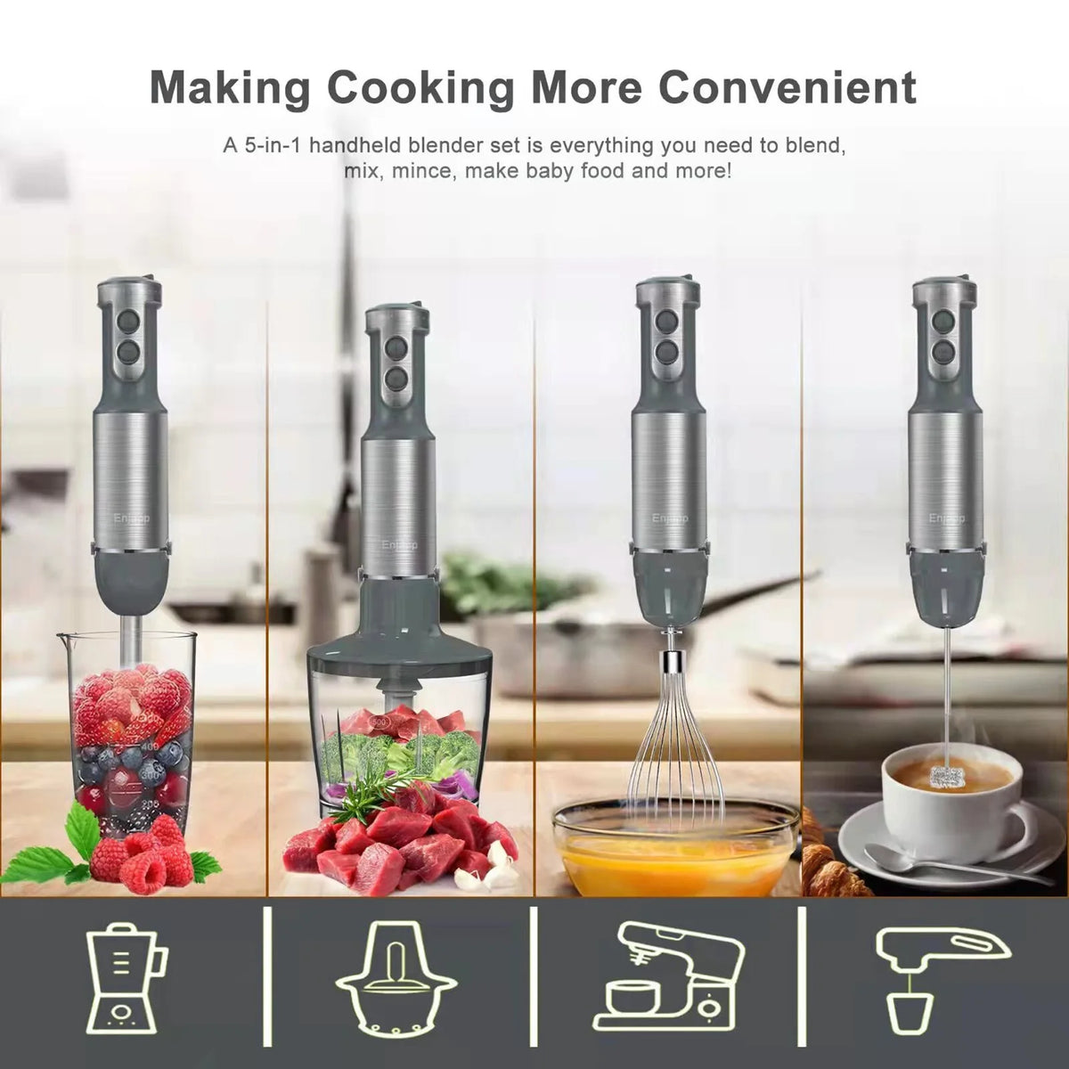 5-in-1 Hand Blender Stick Blender with Adjustable Speeds E420