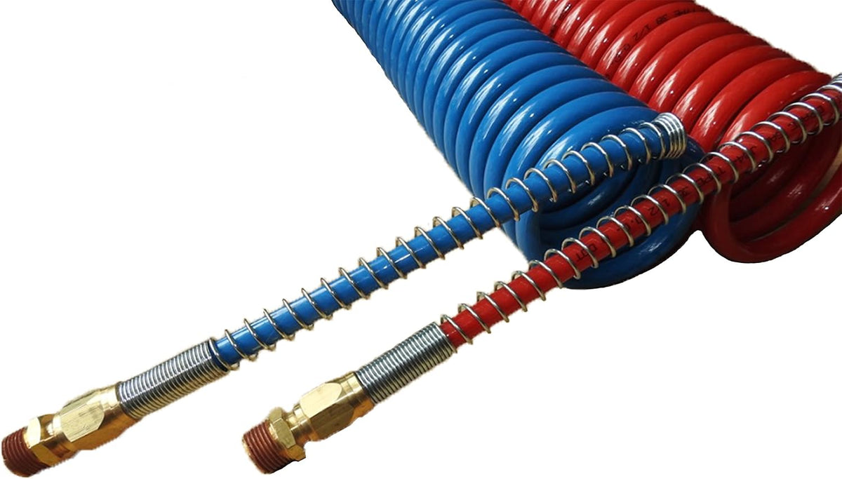 COILED AIR SET LINE ASSEMBLY RED & BLUE TRUCK TRAILER BRAKE COIL SET, 15' LENGTH; 2 X 12" LEADS Pack of 2 P510802