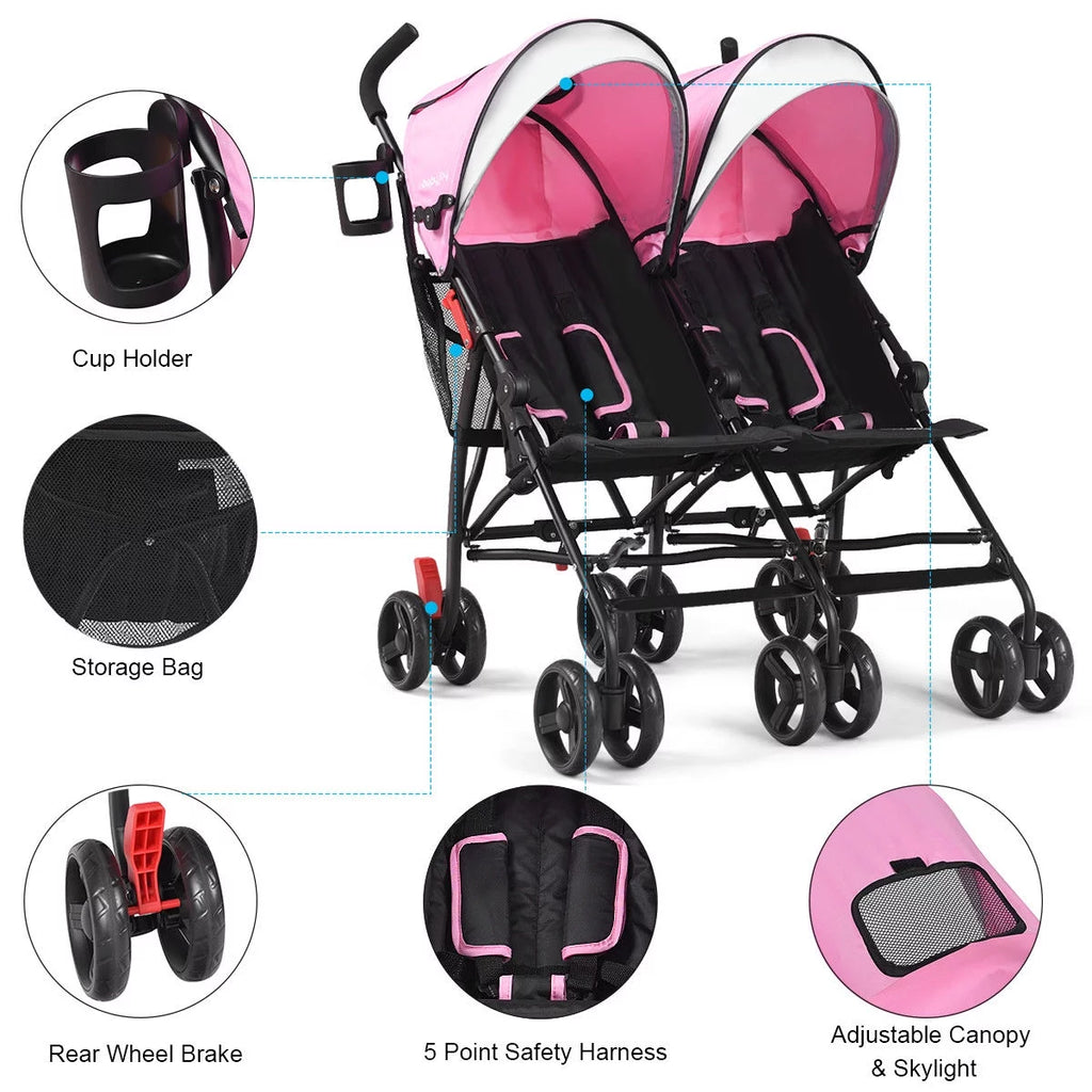 Foldable Twin Double Stroller Black J879