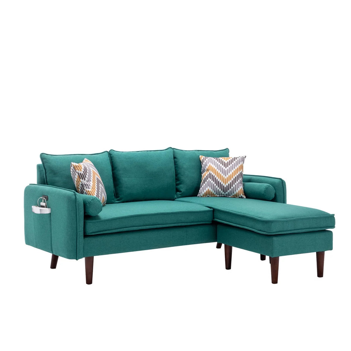Green Sectional Sofa Chaise with USB Charger & Pillows H19704