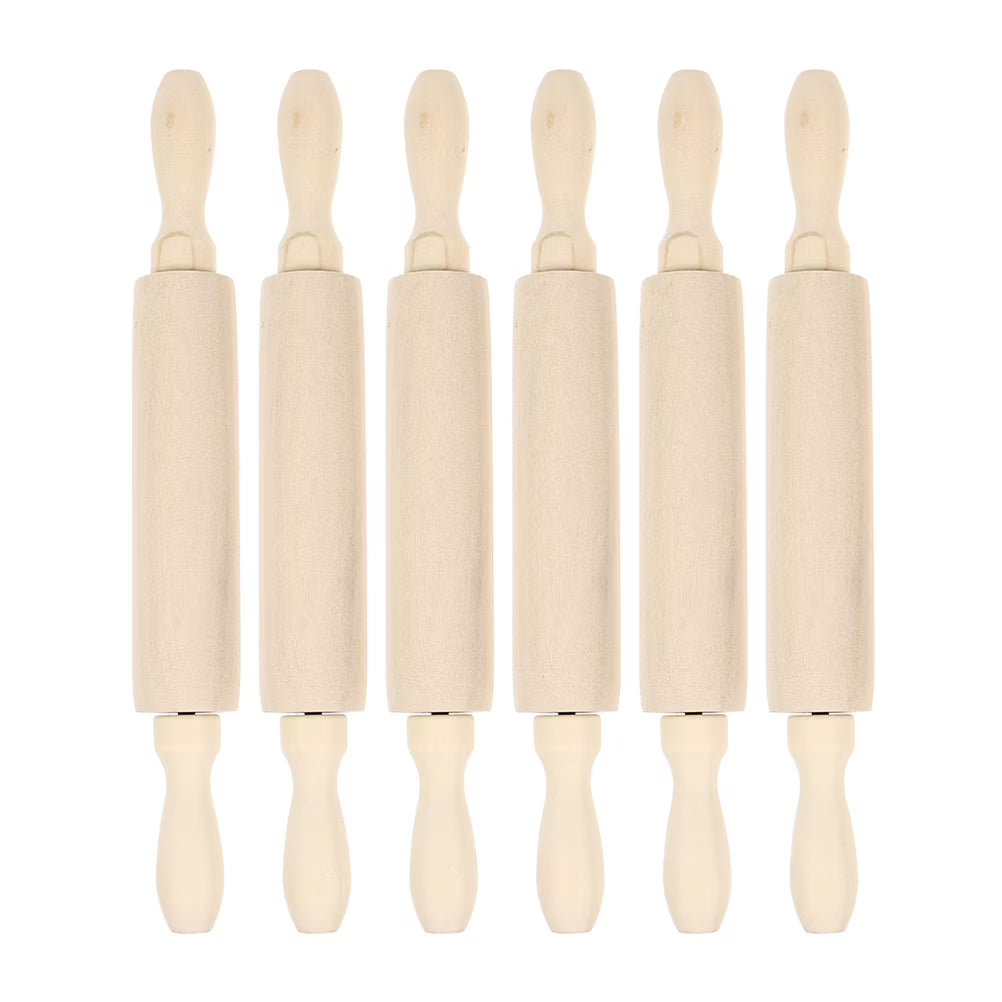 6 Pcs Wooden Rolling Pin Toy Playset D369