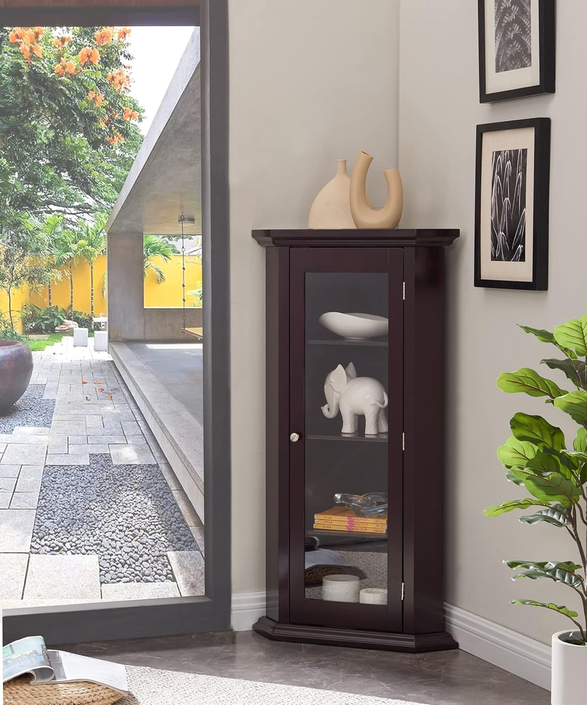 Corner Curio Storage Cabinet with Glass Door P36146
