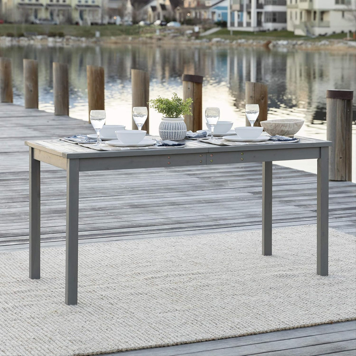 Brown Slatted Outdoor Dining Table V360470