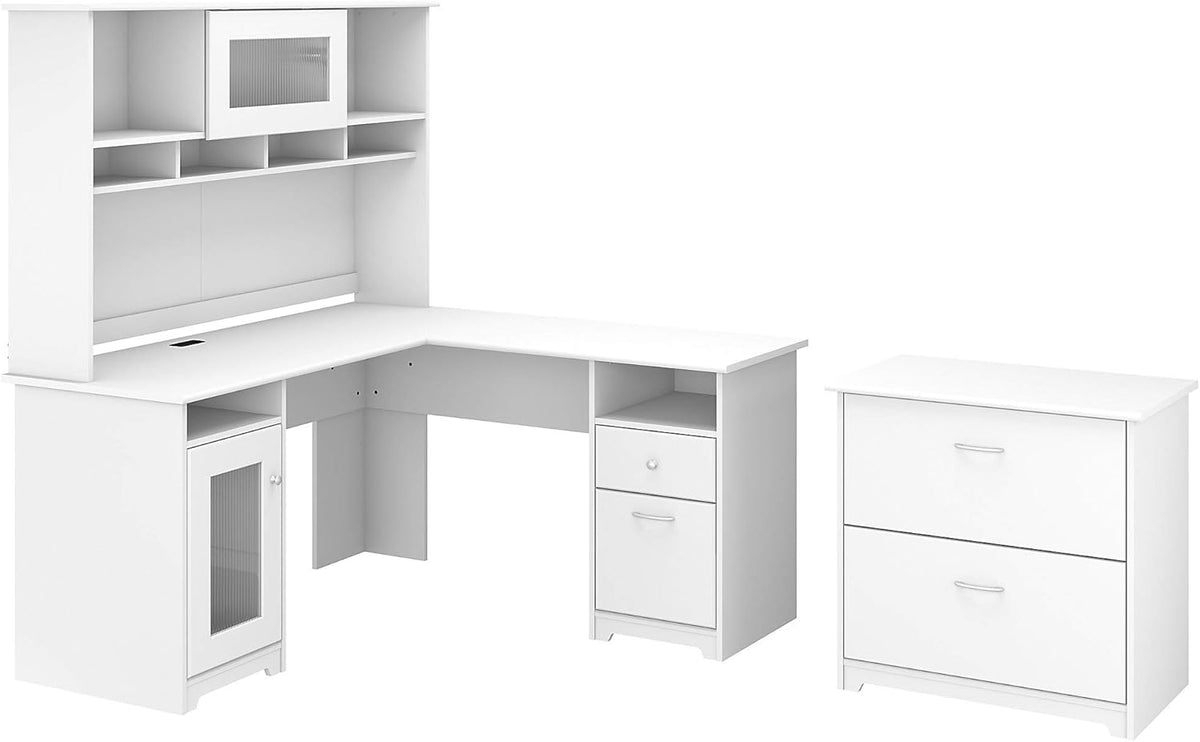 L Shaped Desk with Hutch and Lateral File Cabinet Y9098