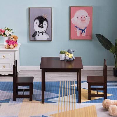 3 Piece Kids Play Table and Chair Set Espresso Y9708