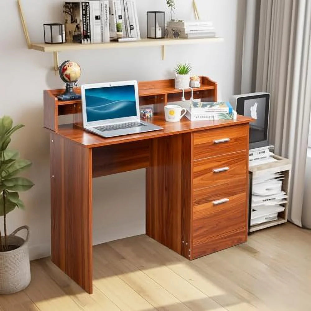 Grey Computer Desk with Drawers & Hutch L910259