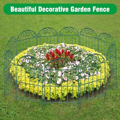 20 Panels Collapsible Garden Fence Animal Barrier, 22 Ft x 24 in Rustproof Metal Wire Panel, Green O1876