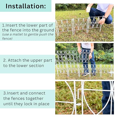 White Metal Wire Decorative Garden Fence 10 Panels D75342